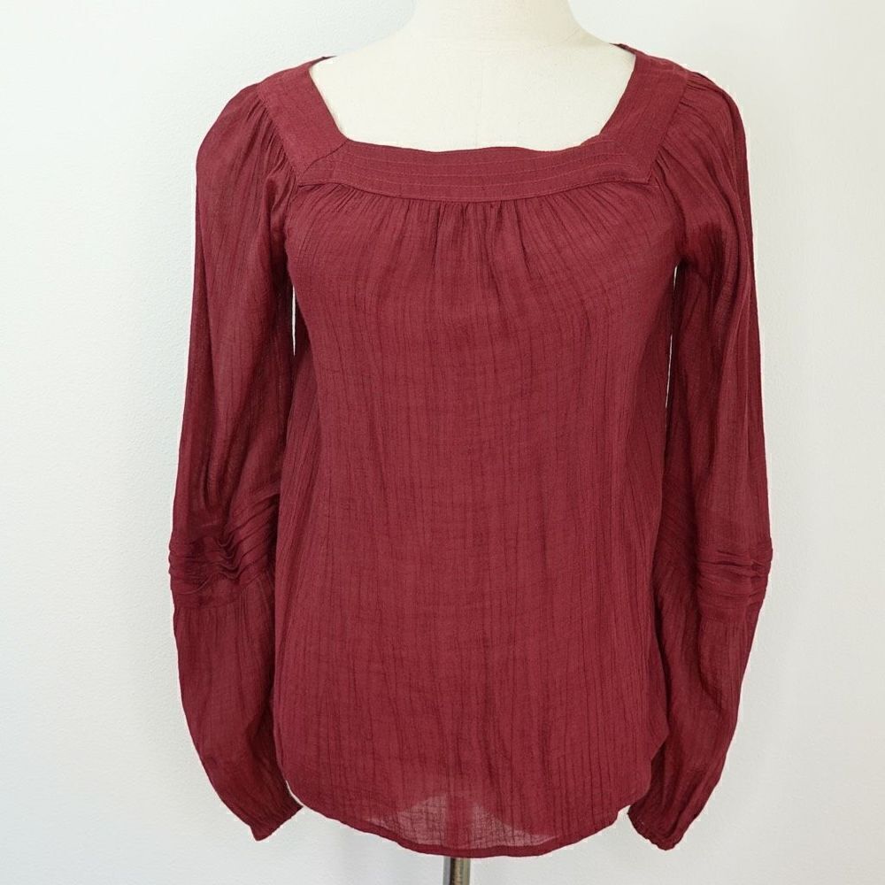 LC Lauren Conrad Long Sleeve Semi Sheer Peasant Top Burgundy Size XS